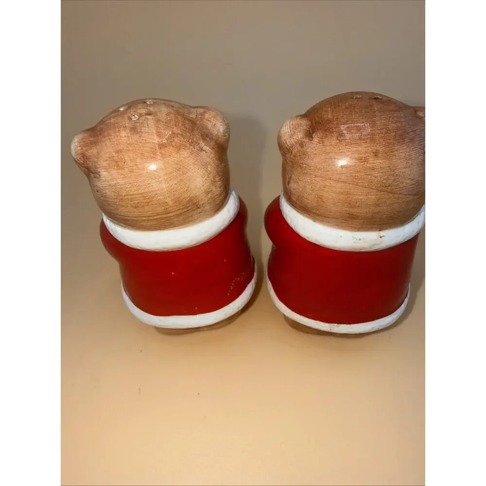 ASIA Master-Salt and Pepper Shakers Christmas Teddy Bear In Santa Suit Porcelain